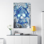 Blue Flame Skull Gothic Canvas Art - Edgy Fire Skeleton Decor