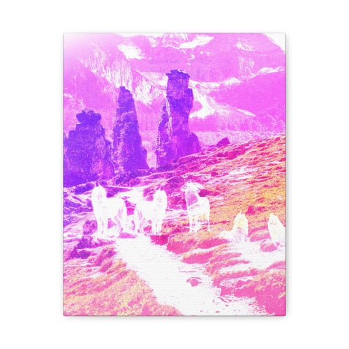 Spirit Wolf Mountain Path Canvas Wall Art - Group Wolves Mountain Decor