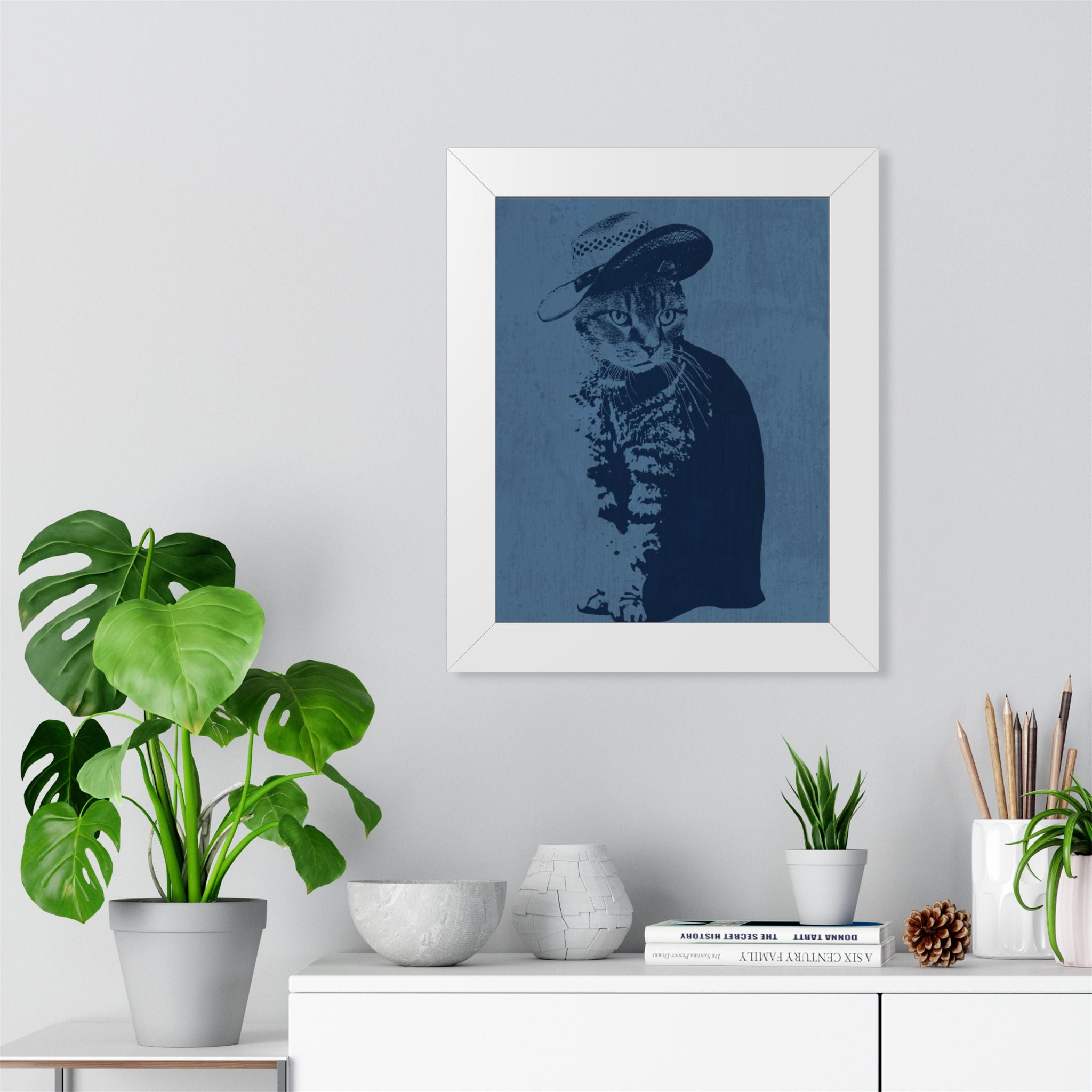 Grey Tabby Cat Framed Poster - Cute Pet Portrait Wall Art