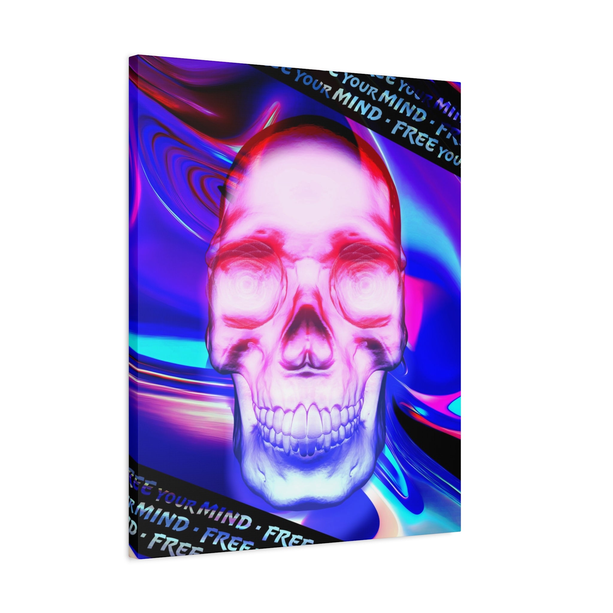 Free Your Mind Canvas Wall Art - Psychedelic Skull Portrait Decor