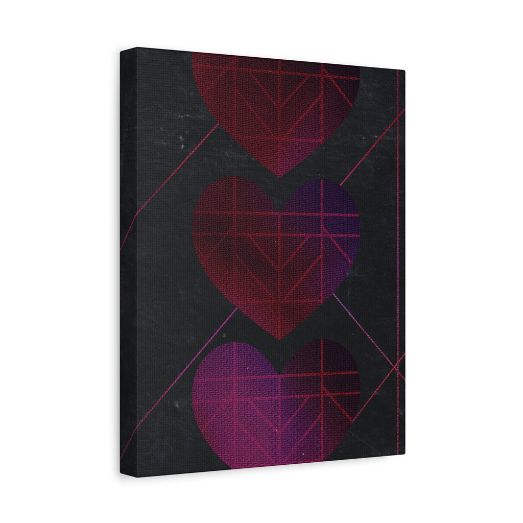 Three Hearts Level One Retro Gamer Canvas Art | Minimalist 8-Bit Pixel Love Wall Decor