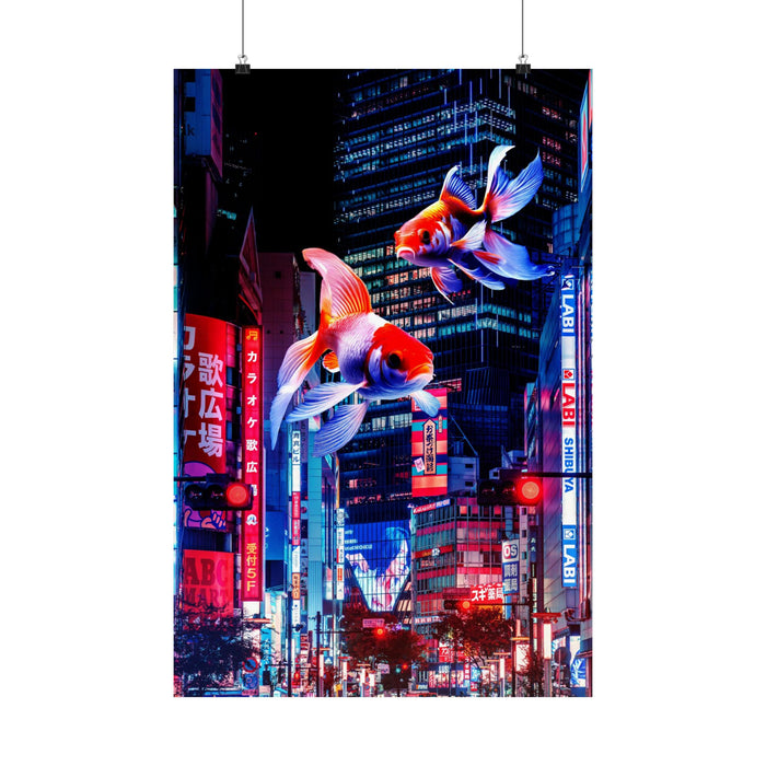 Japanese City Punk FX.2 Koi Attack Poster - Neon Cyberpunk Art Print