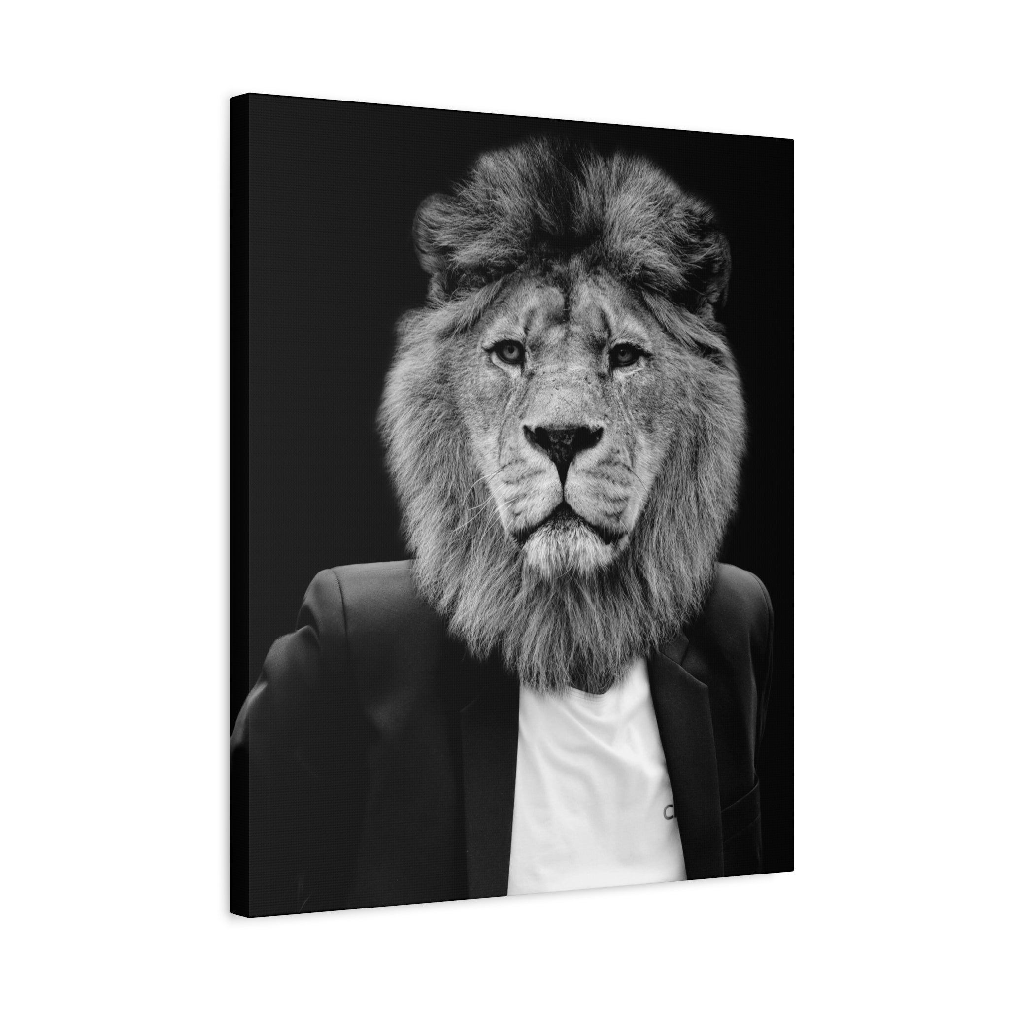 Lion in a Suit Canvas Wall Art - Modern Quirky Animal Portrait