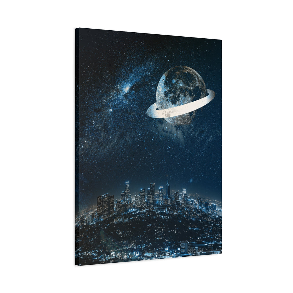 Starlight Cityscape Under a Celestial Moon Canvas Wall Art