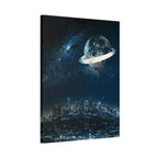 Starlight Cityscape Under a Celestial Moon Canvas Wall Art