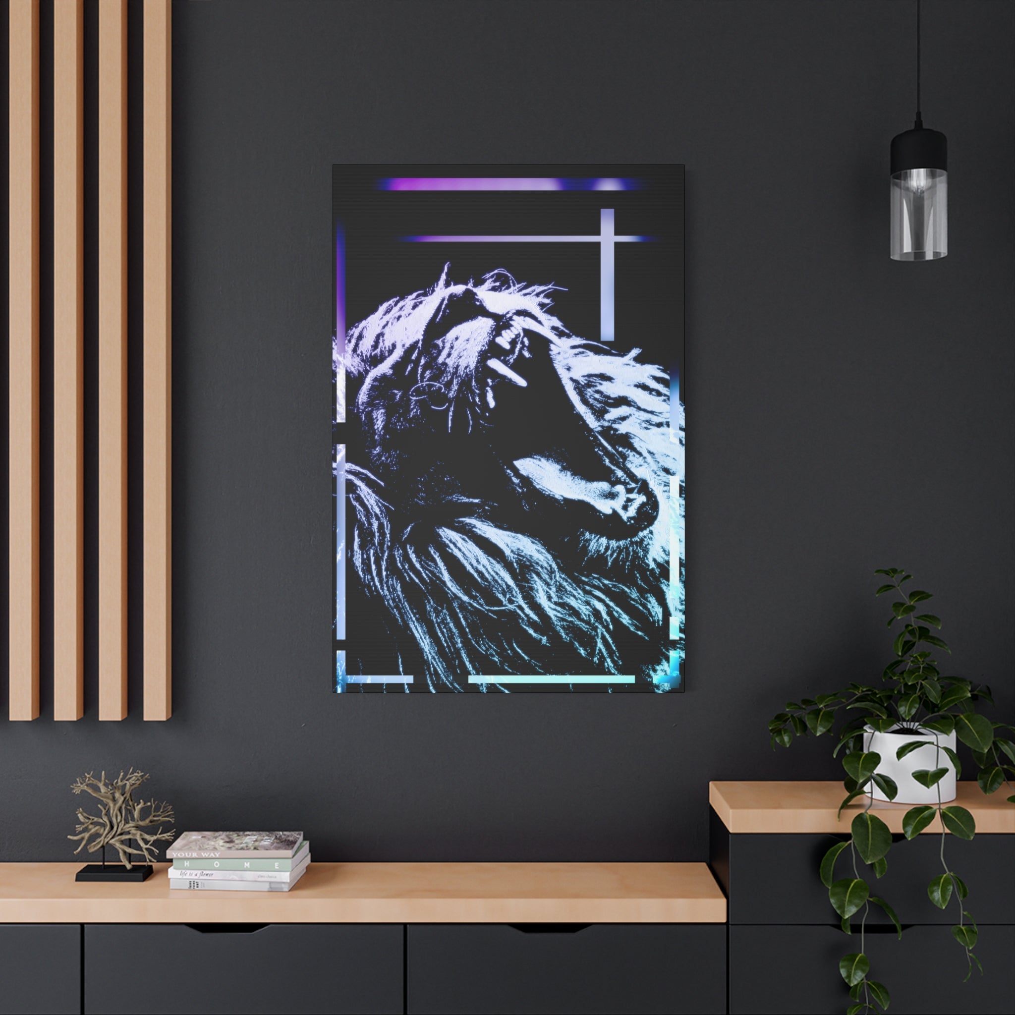 CRT Lion Retro Wave Canvas Art - 80s Vaporwave Neon Decor