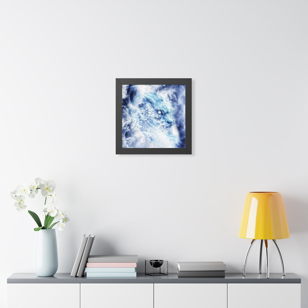 Blue Sky Dragon Framed Poster - Celestial Fantasy Wall Art