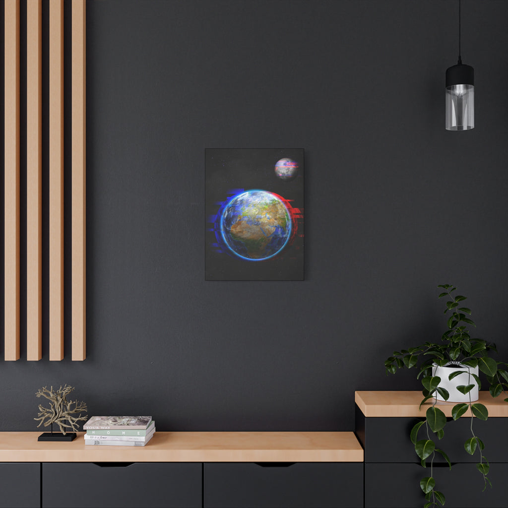 Earth Glitched Canvas Wall Art - Digital Glitch Futuristic World