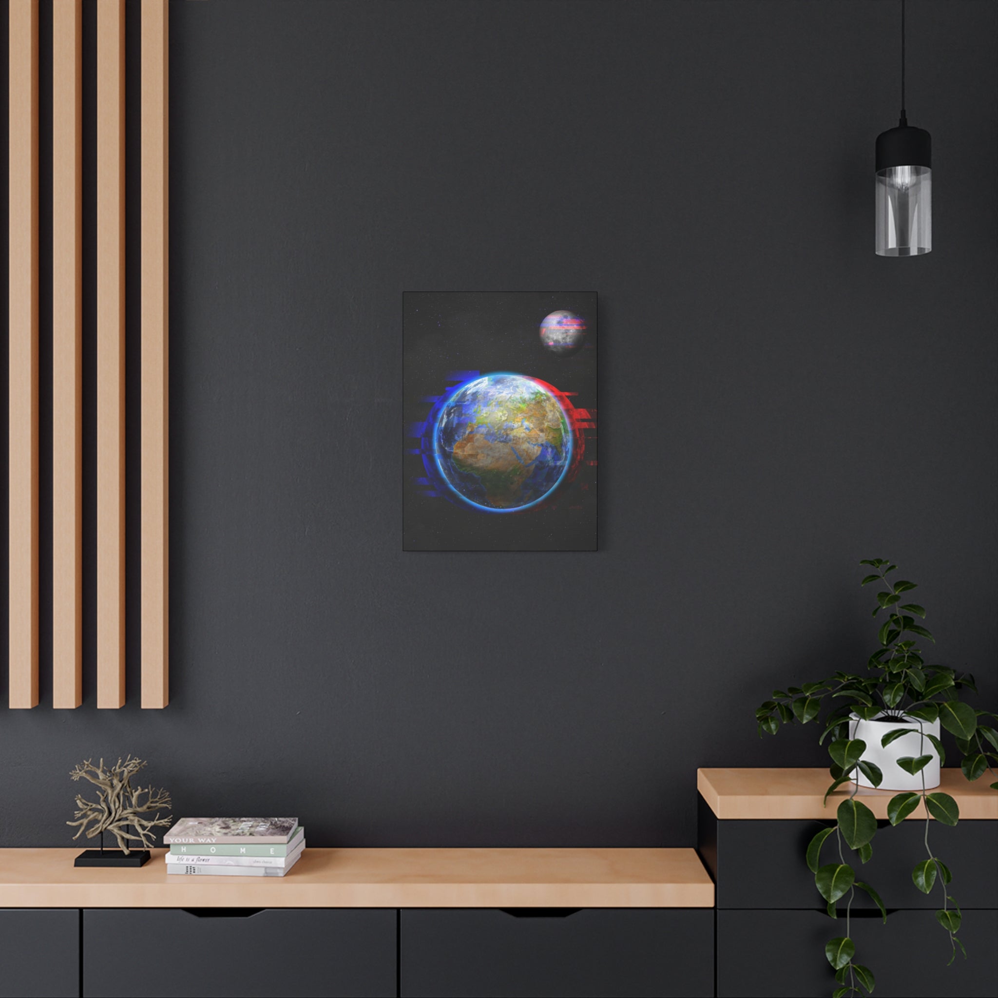 Earth Glitched Canvas Wall Art - Digital Glitch Futuristic World