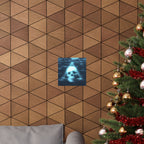 CRT Blue Skull Poster - Cyber-Noir Scanline Skull Art Print
