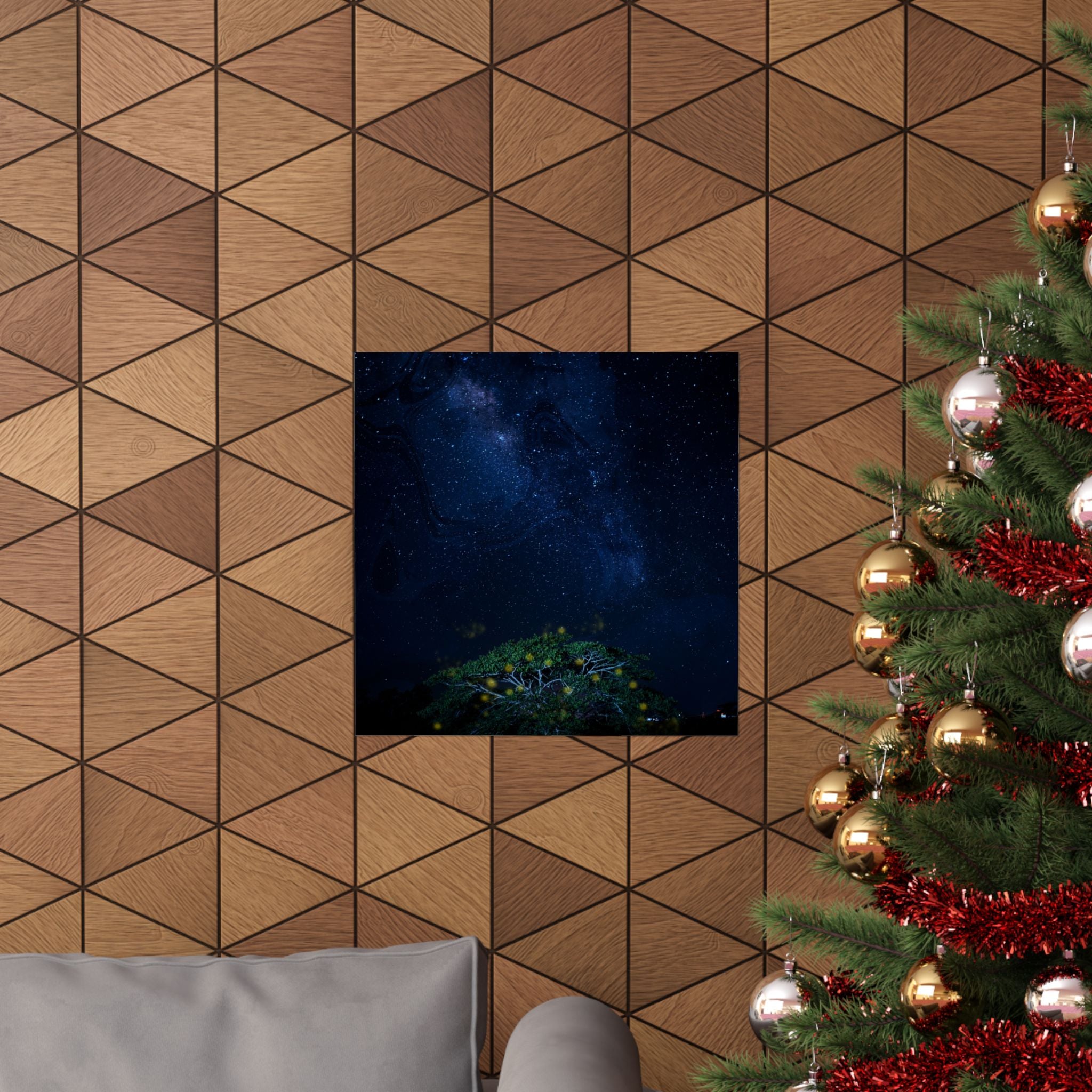 The Great Fairy Tree - Stunning Matte Vertical Poster for Home Decor - Night Sky Art Featuring Fireflies & Stars