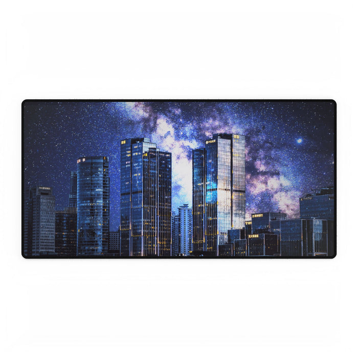 Space Cityscape on the Shore Desk Mat - Futuristic Neon Coast Mouse Pad