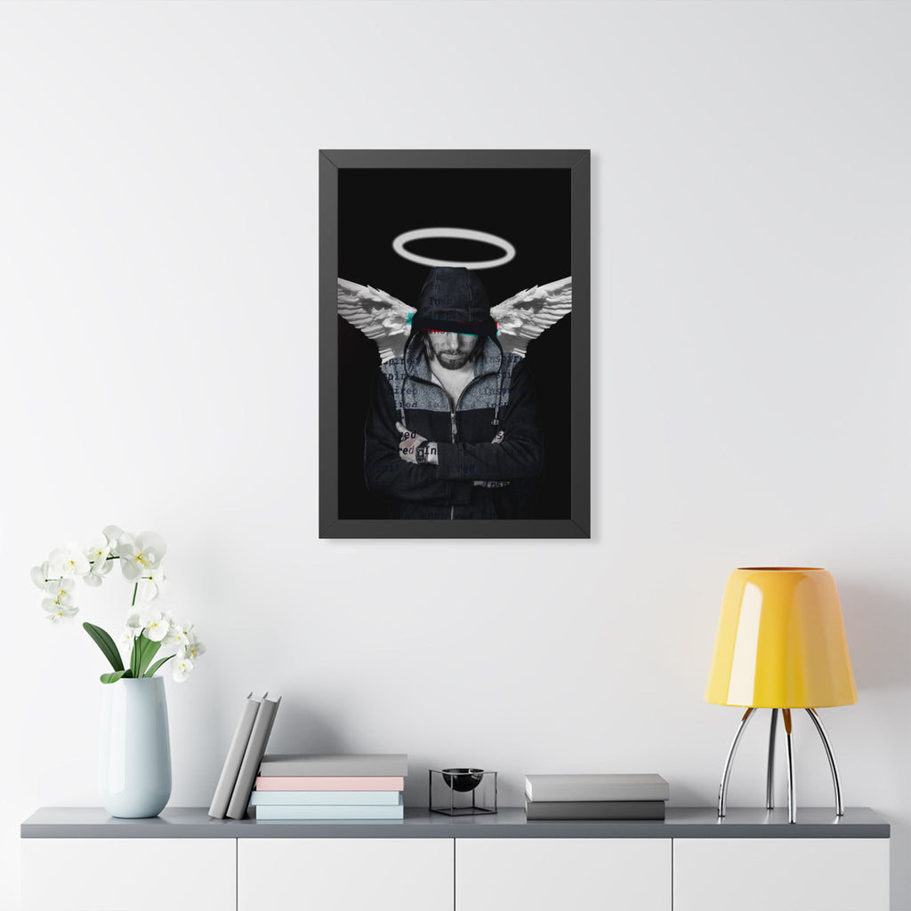 Modern Angel Framed Poster - Black & White Geometric Wings Wall Art