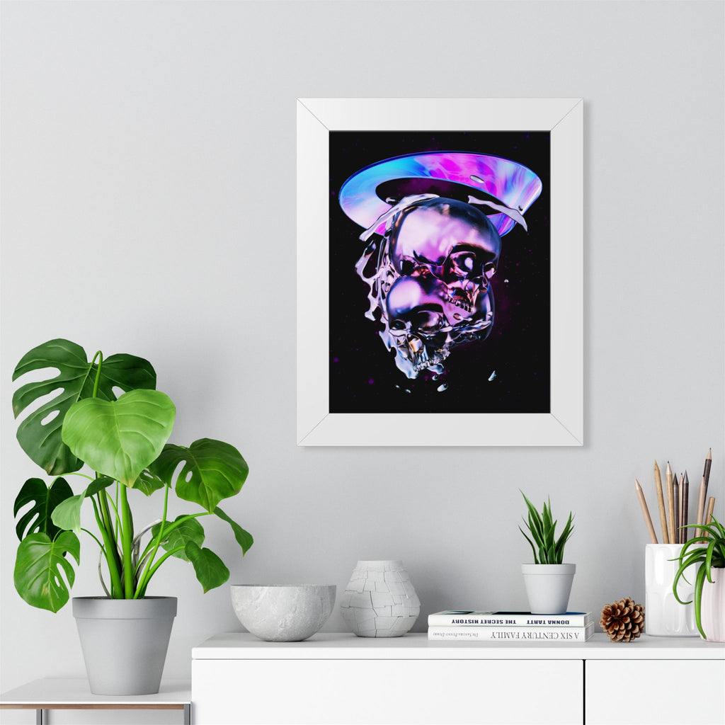 Melted Skeleton Skulls Framed Poster - Gothic Cosmic Skull Wall Art