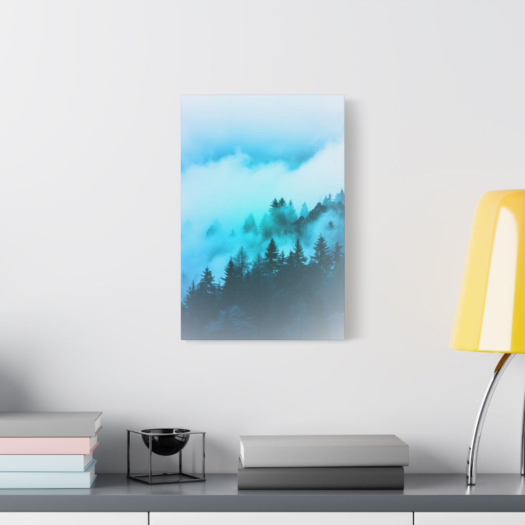 Blue Mountain Fog Canvas Wall Art - Misty Forest Nature Decor