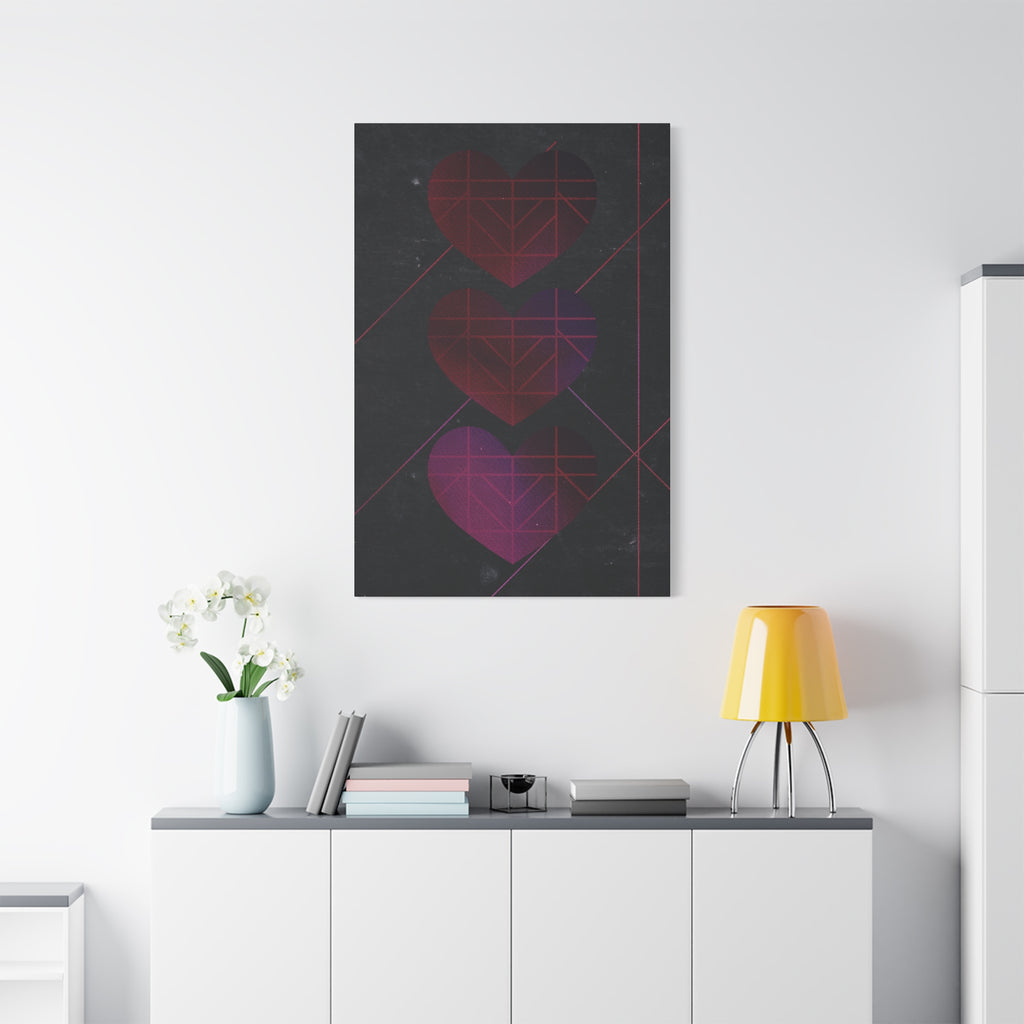 Three Hearts Level One Retro Gamer Canvas Art | Minimalist 8-Bit Pixel Love Wall Decor