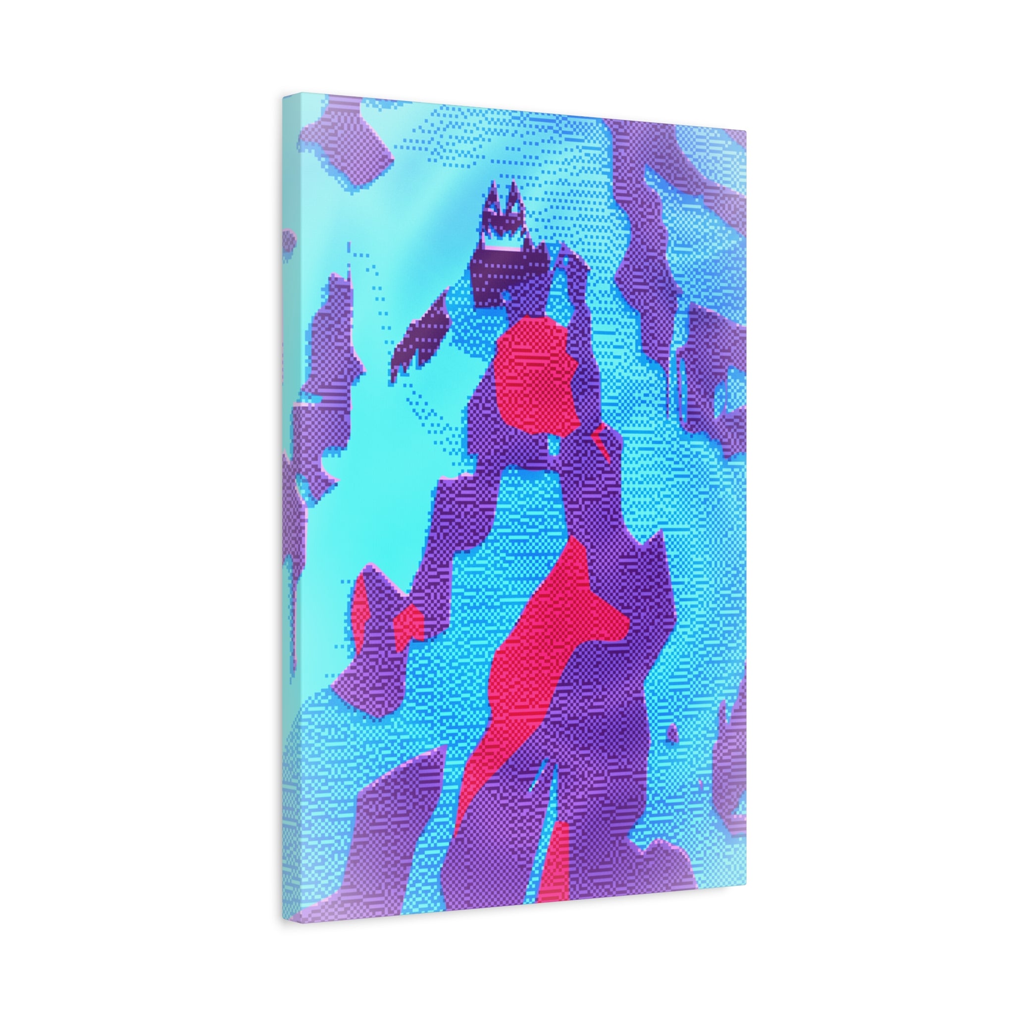 Retro Ice Cave Canvas Wall Art - Cool-Toned Glitch Winter Decor