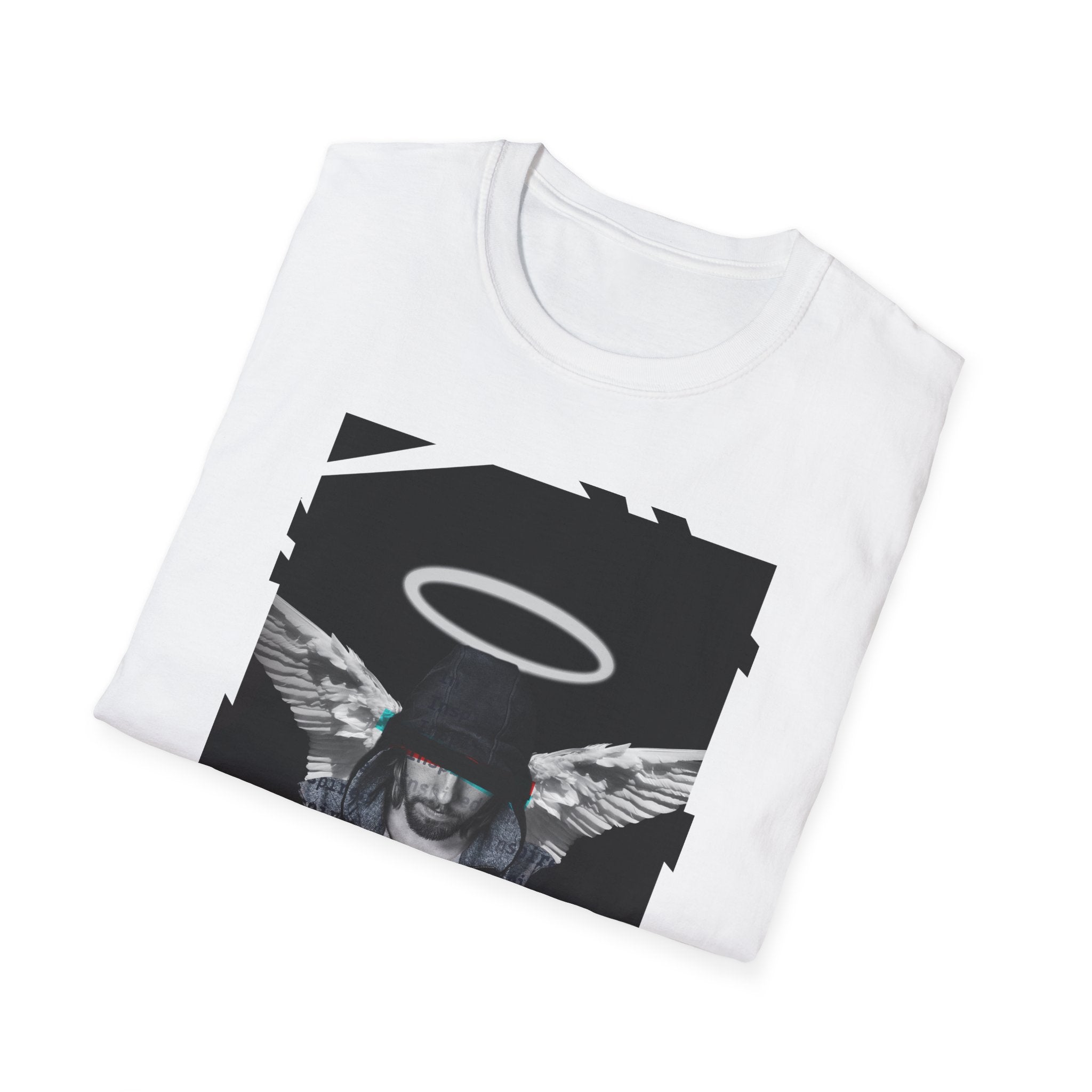 Modern Angel Graphic Tee - Black & White Geometric Wings Shirt