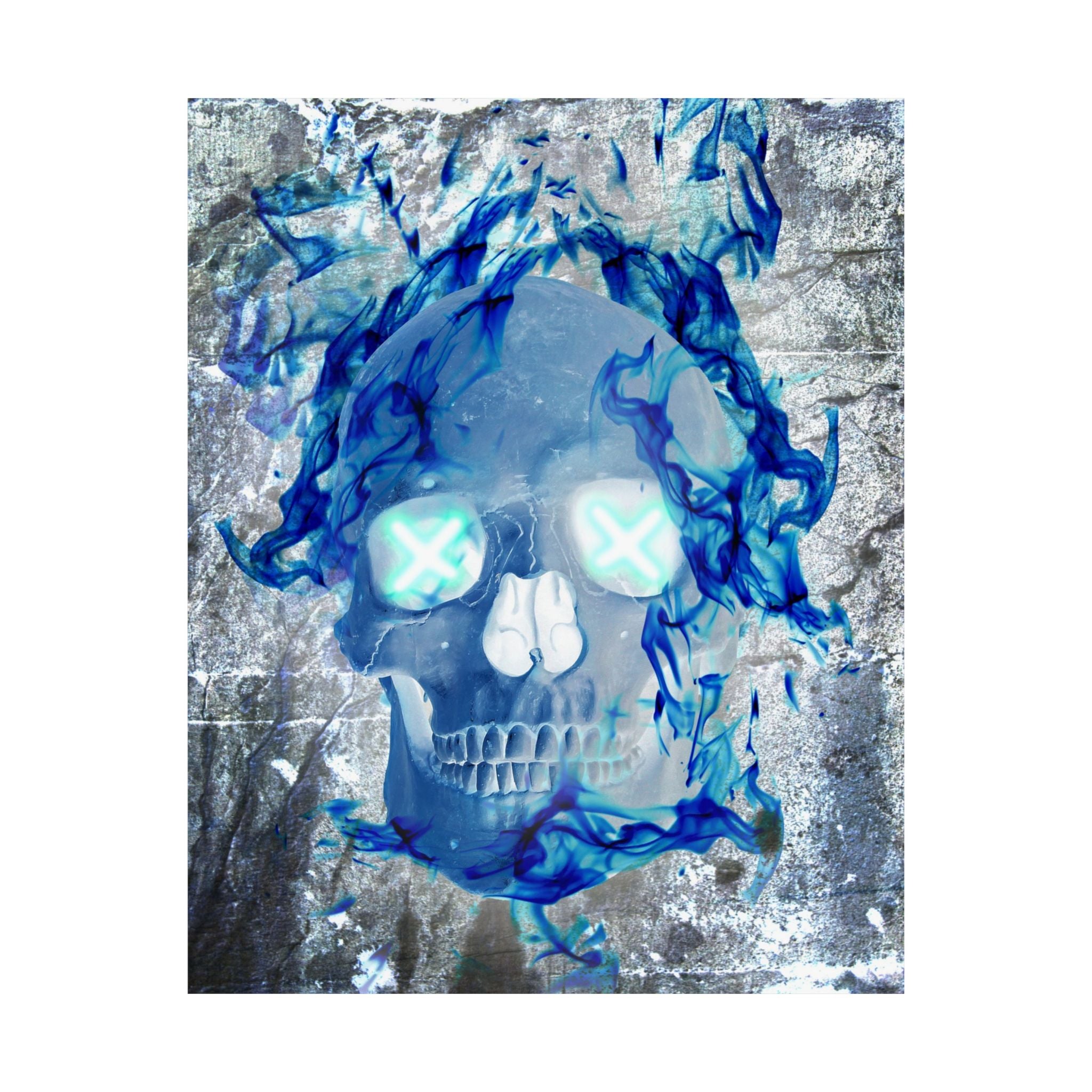 Blue Flame Skull Poster Print - Gothic Fire Skull Art