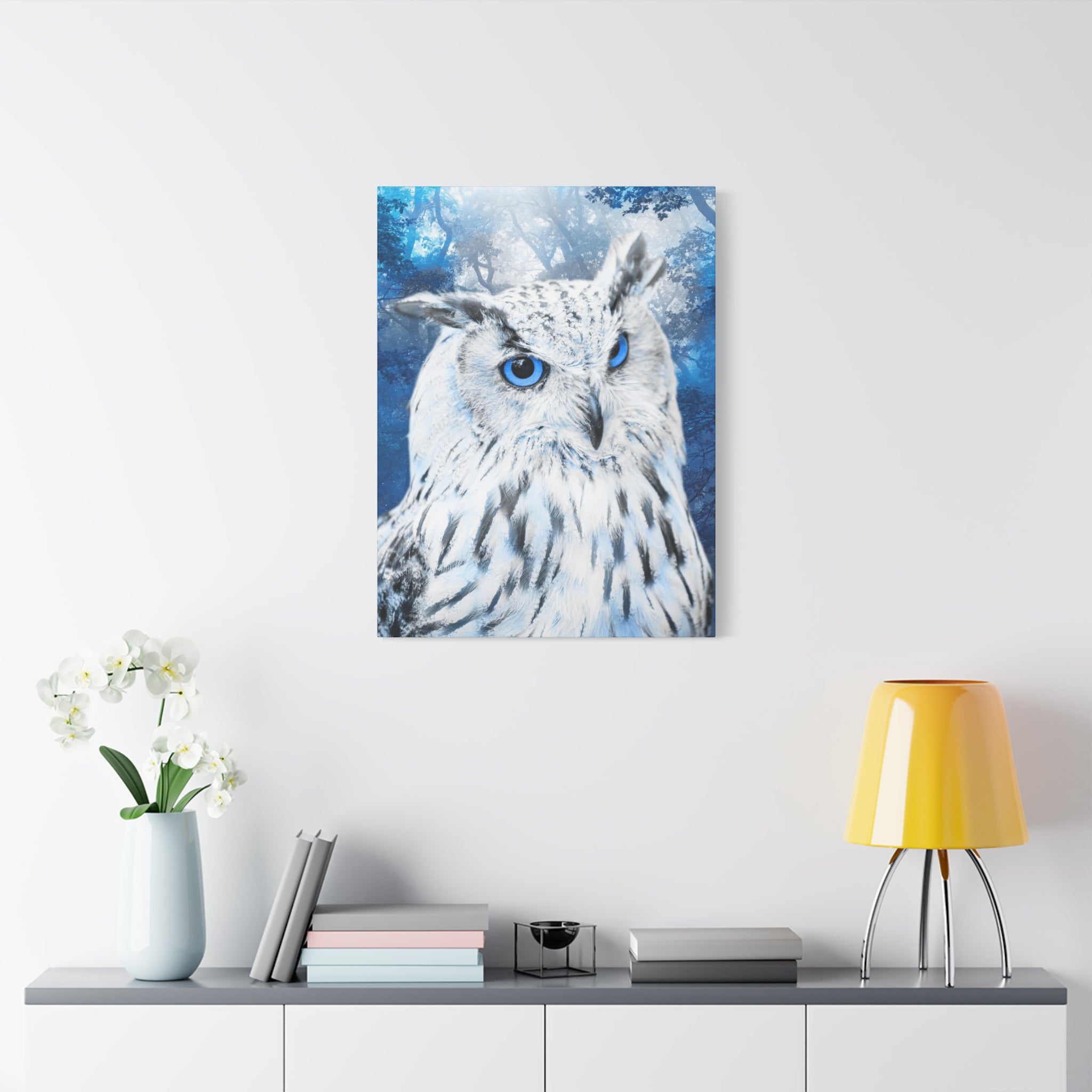 Frost Owl Canvas Wall Art - Winter Animal Fantasy Nature Decor