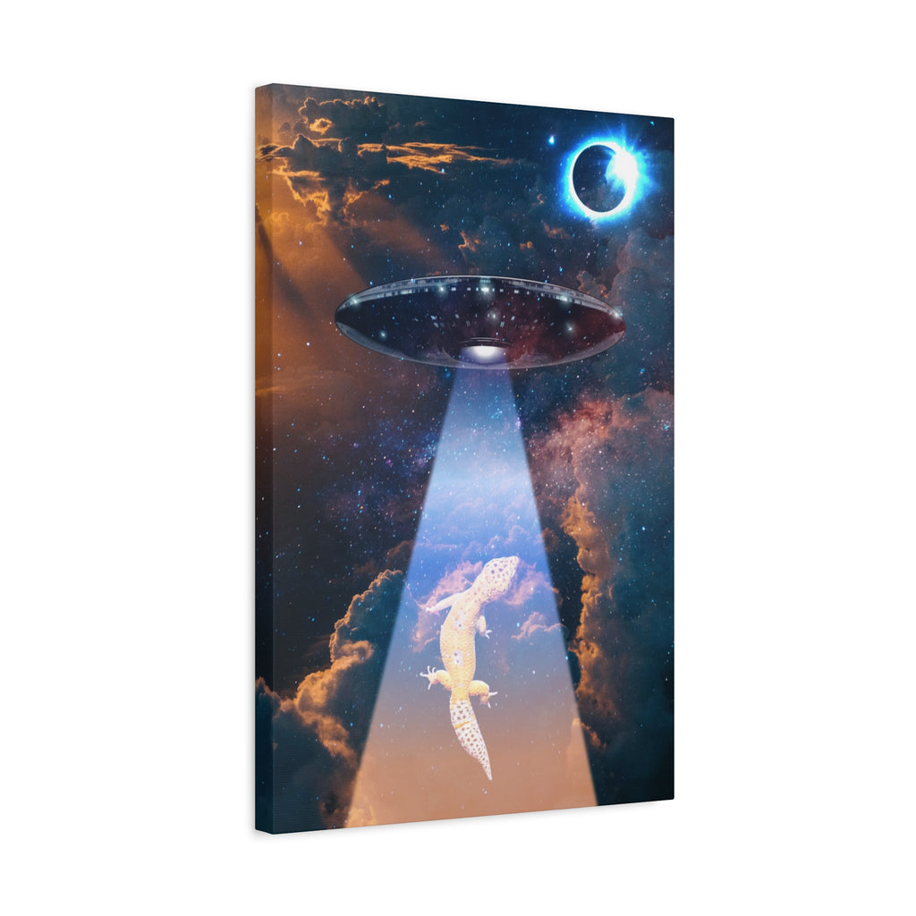 Space Lizards Canvas Wall Art - Lizard Being Abducted Ufo Decor