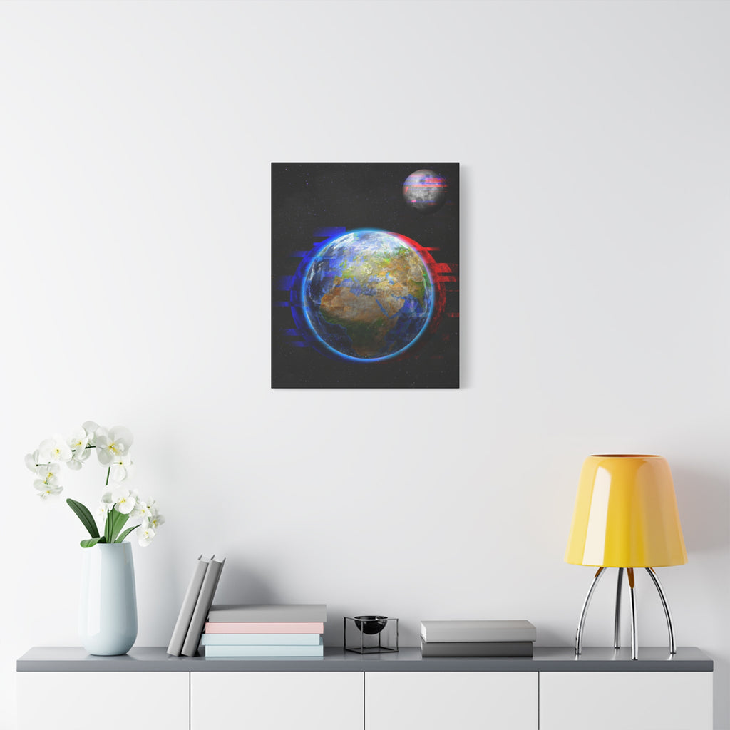 Earth Glitched Canvas Wall Art - Digital Glitch Futuristic World