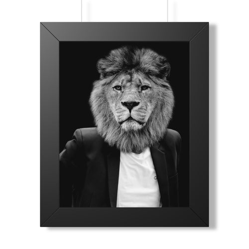 Lion in a Suit Framed Poster - Majestic Business Animal Wall Art