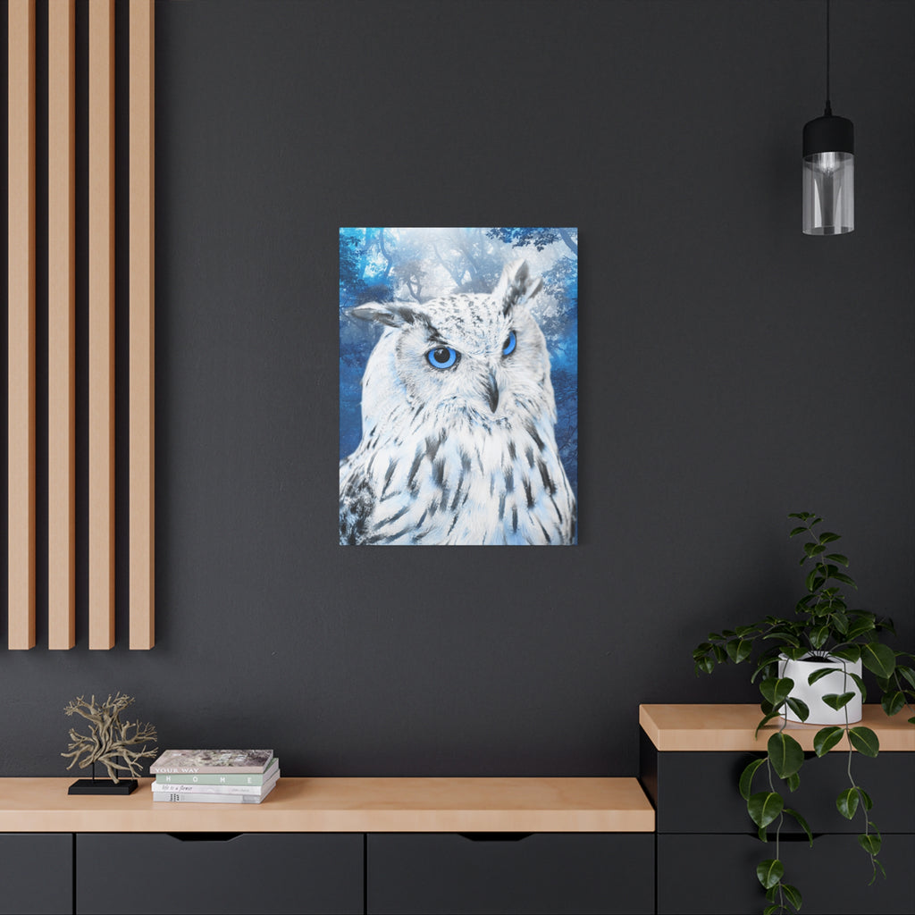 Frost Owl Canvas Wall Art - Winter Animal Fantasy Nature Decor