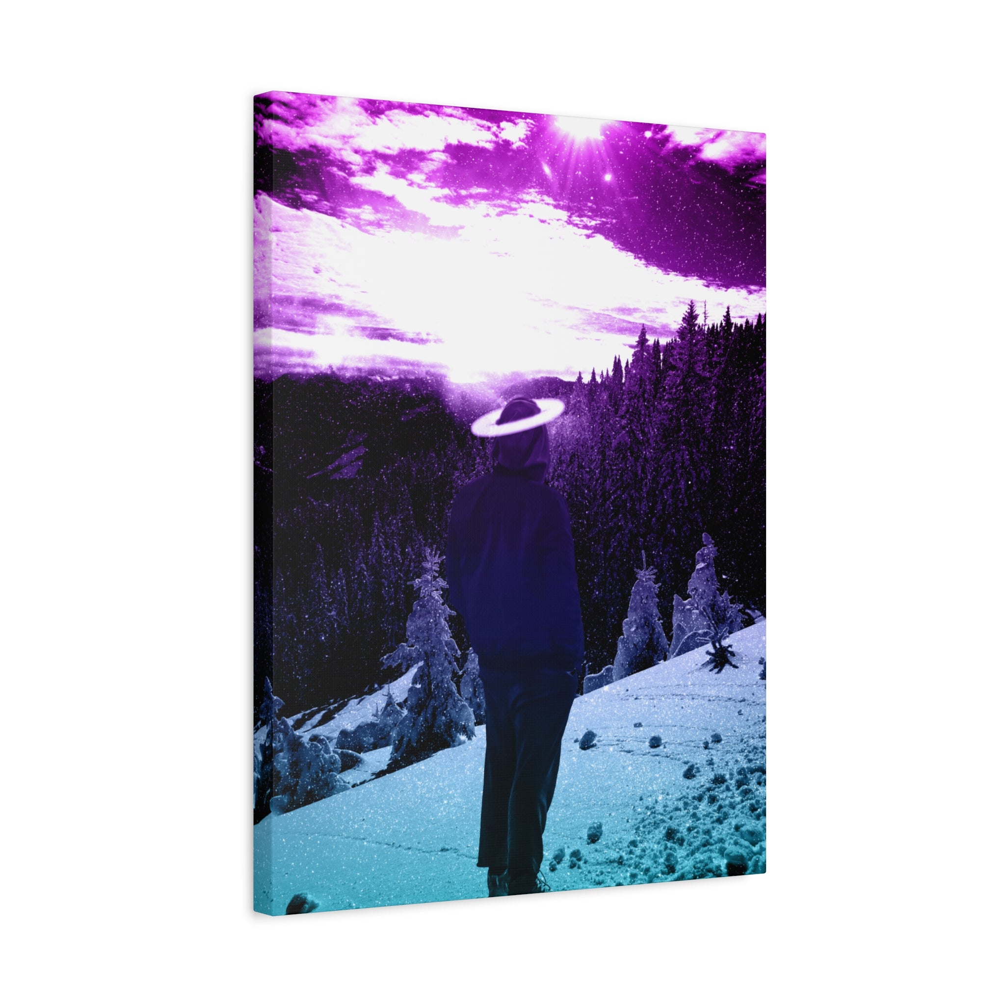 Winter Aurora Light Snowy Forest Canvas Art | Northern Lights Arctic Landscape Wall Decor