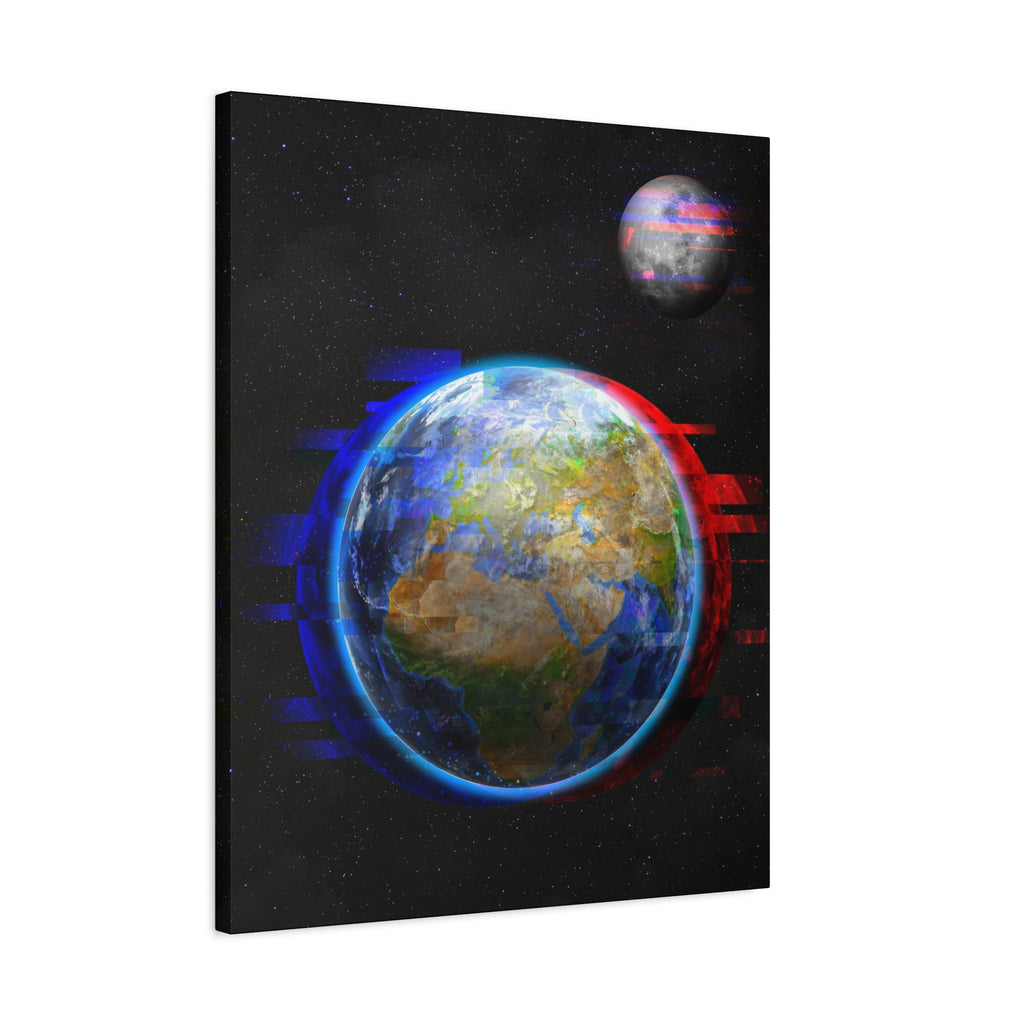 Earth Glitched Canvas Wall Art - Digital Glitch Futuristic World