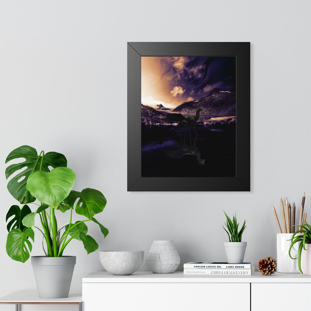 Baby Winged Dragon Poster - Mystic Mountain Lake Fantasy Art
