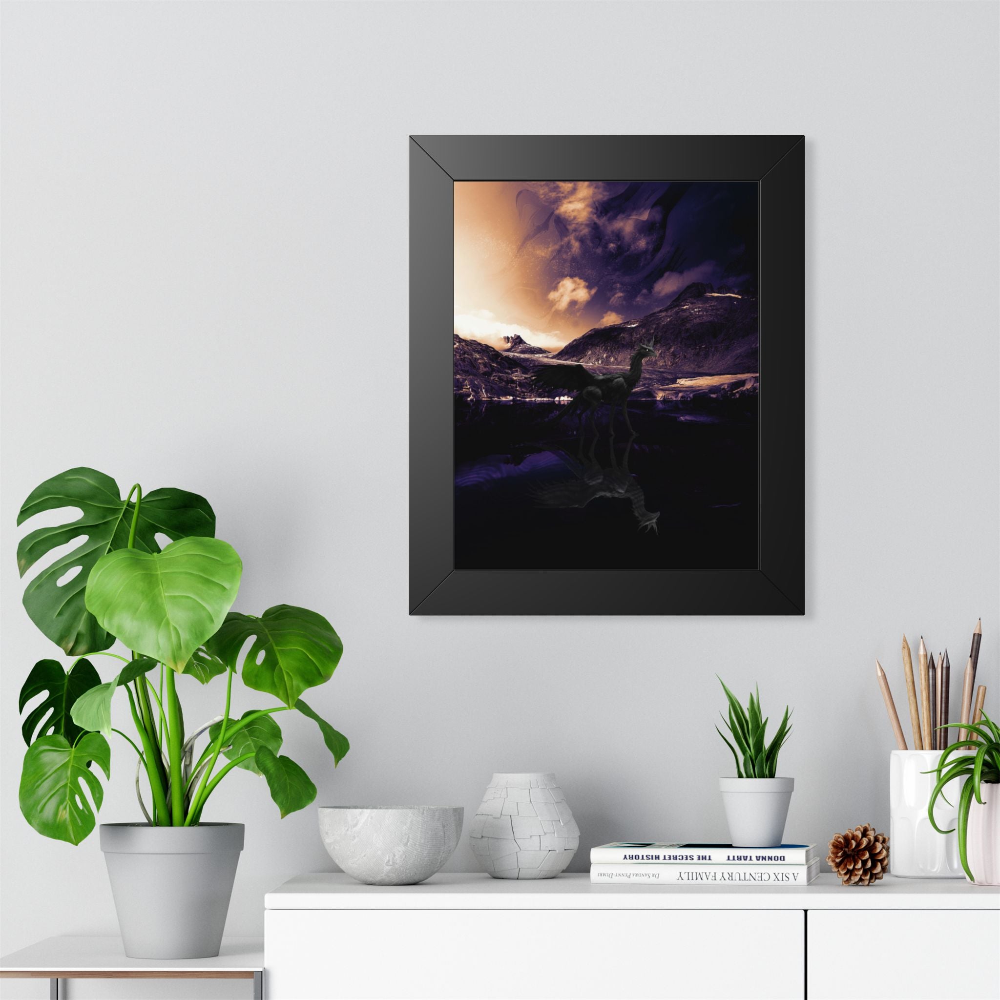 Baby Winged Dragon Poster - Mystic Mountain Lake Fantasy Art