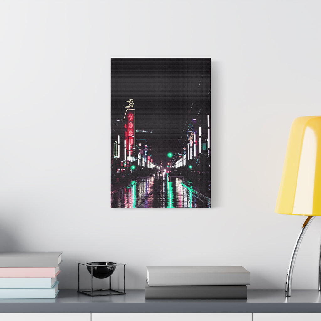 Cyberpunk Slick Street Canvas Wall Art - Neon Alley Decor