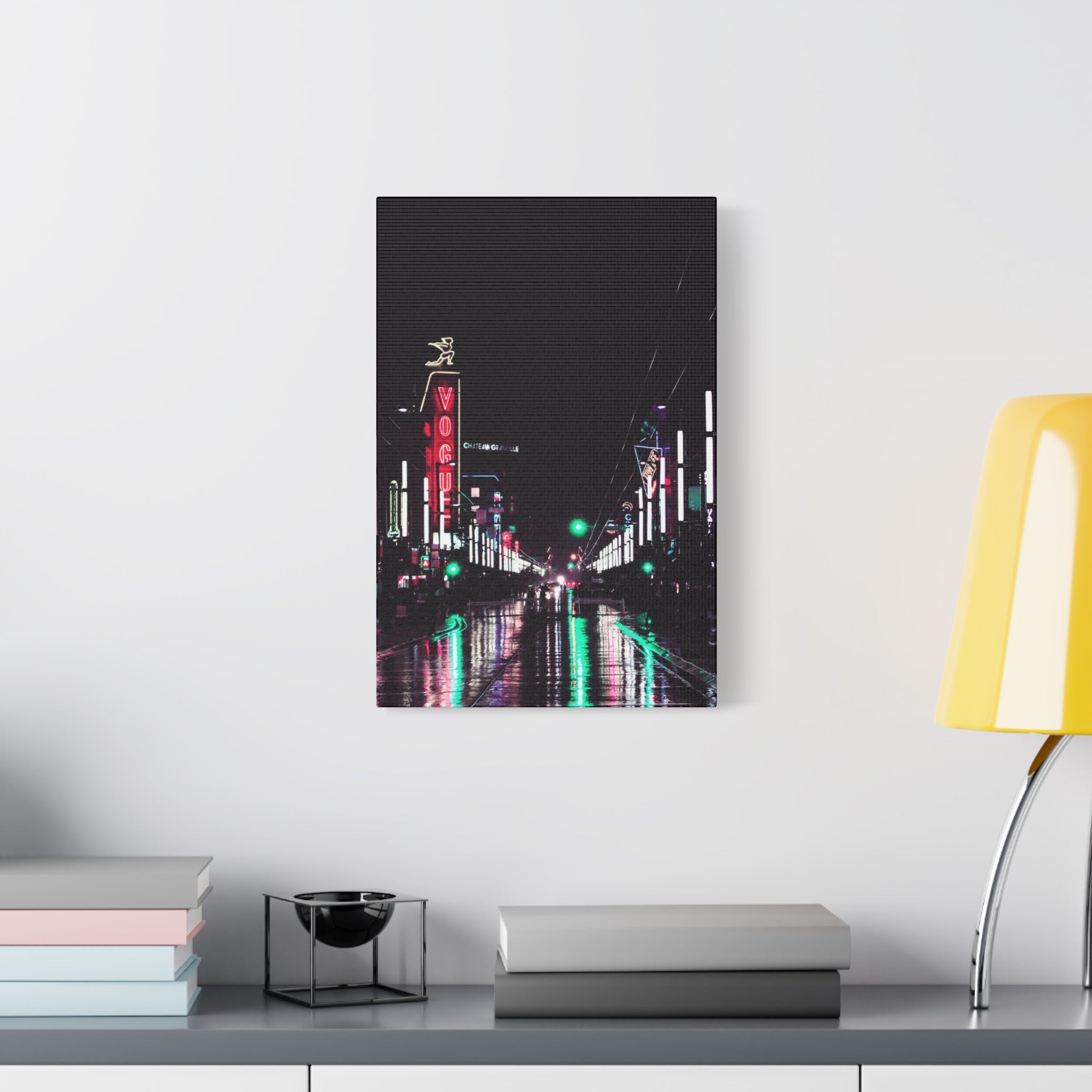 Cyberpunk Slick Street Canvas Wall Art - Neon Alley Decor