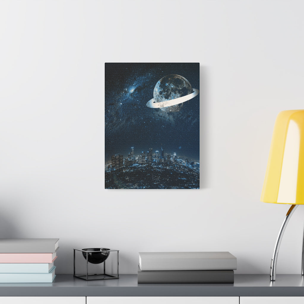 Starlight Cityscape Under a Celestial Moon Canvas Wall Art