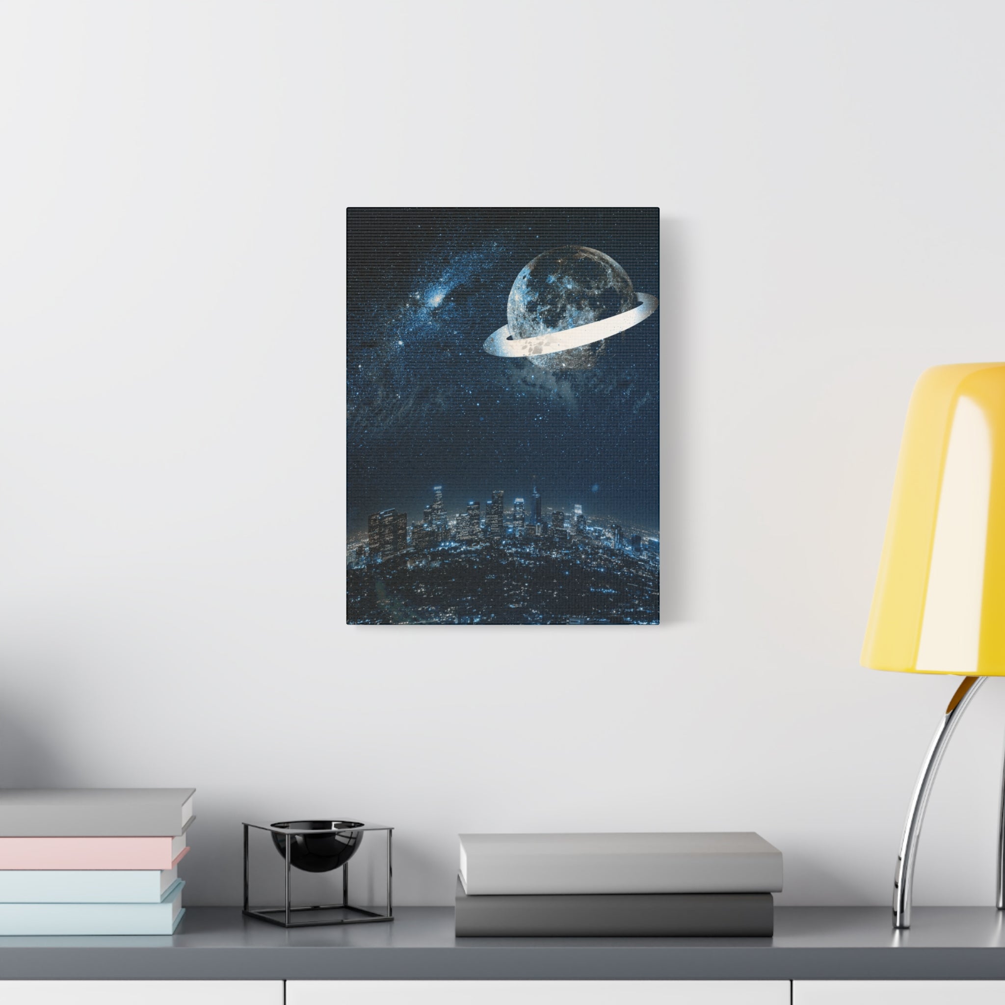 Starlight Cityscape Under a Celestial Moon Canvas Wall Art