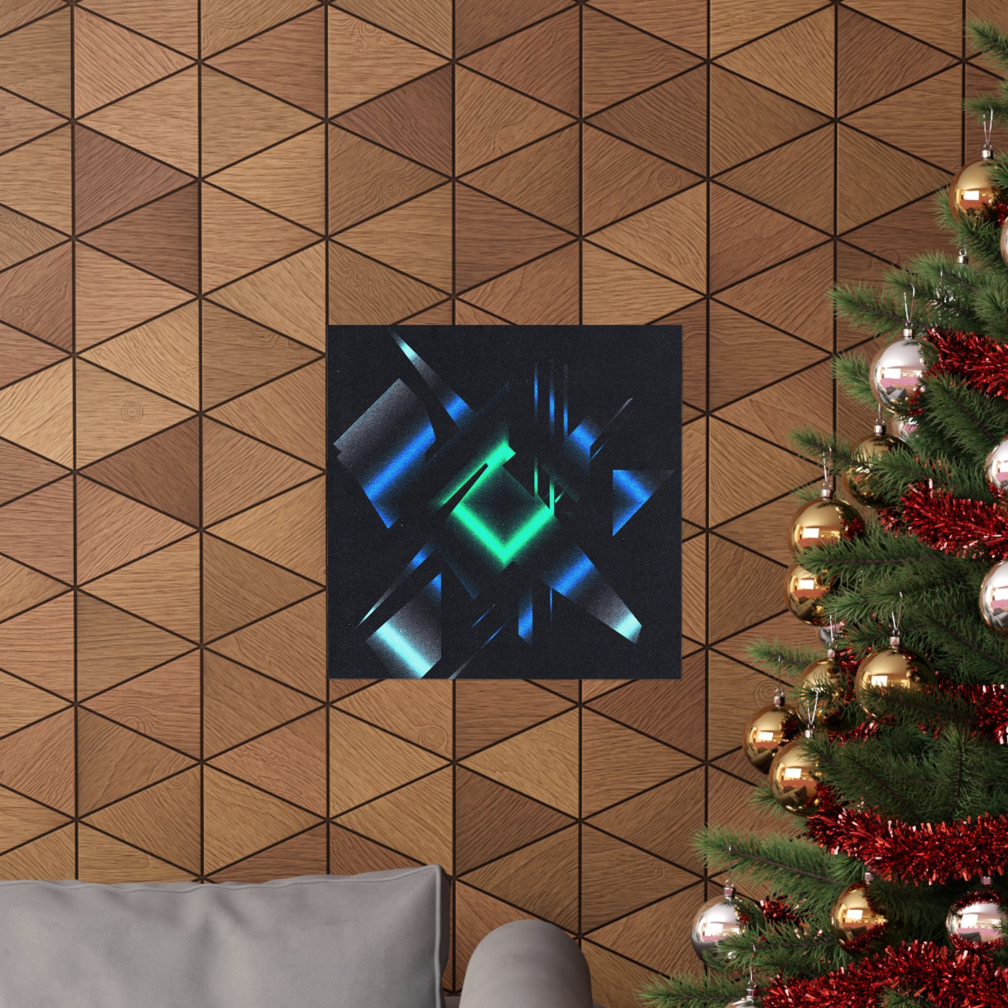 Abstract Techno Blue Poster - Cyberpunk Digital Art Print