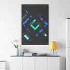 Abstract Techno Blue Canvas Wall Art - Digital Glitch Decor