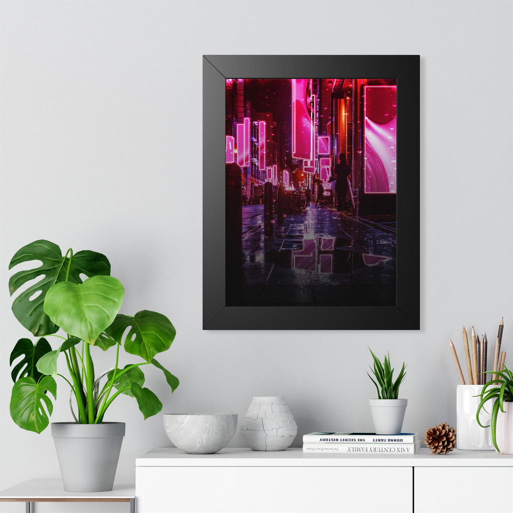 Japanese City Punk FX Framed Poster - Neon Alley Cyberpunk Art