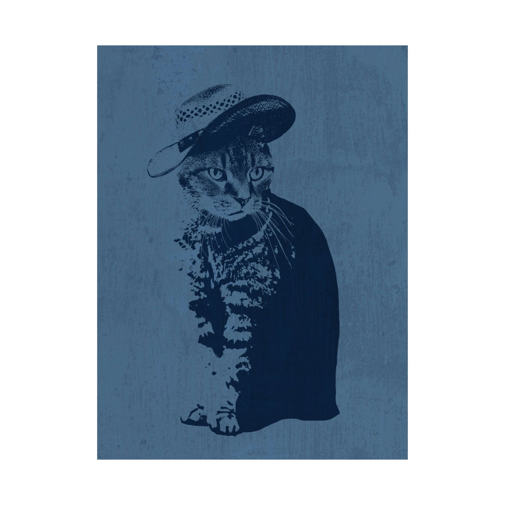 Grey Tabby in a Sunhat Poster - Cute Cat Art Print