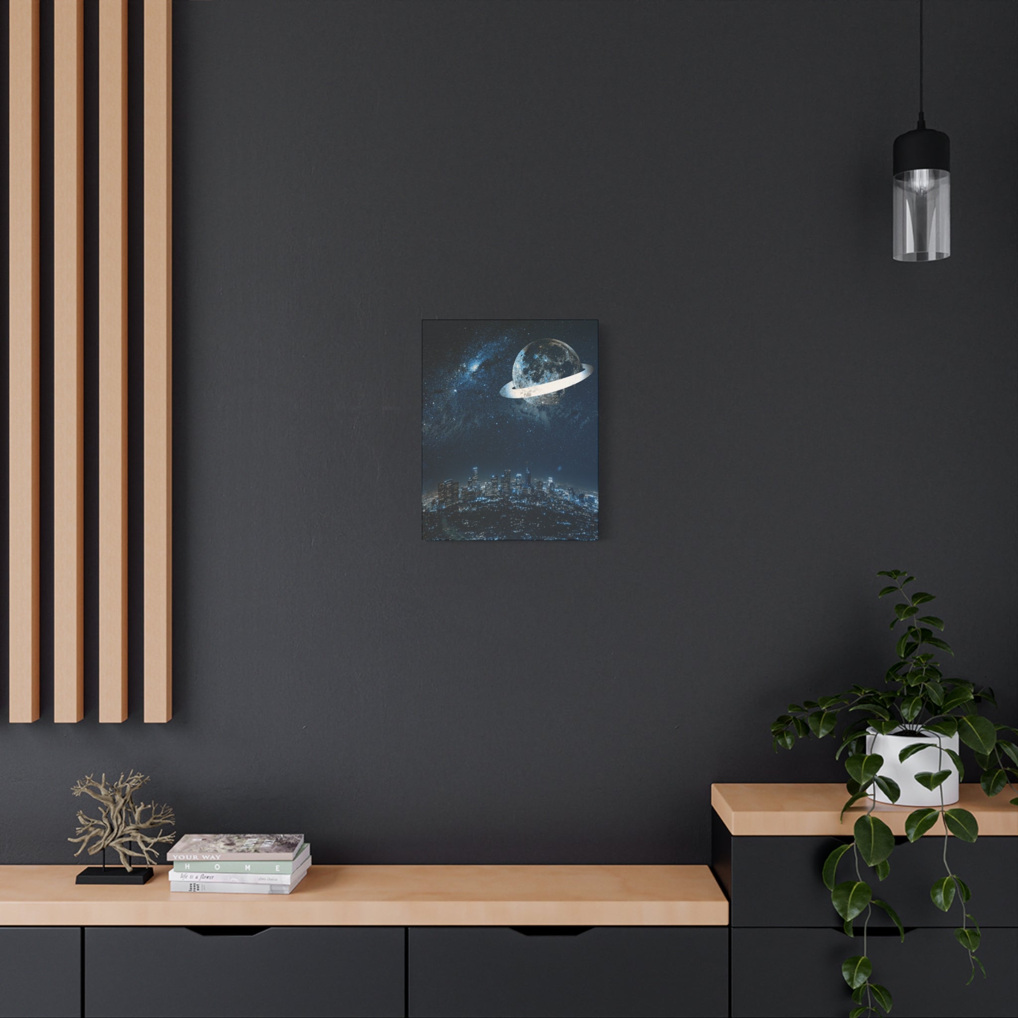 Starlight Cityscape Under a Celestial Moon Canvas Wall Art