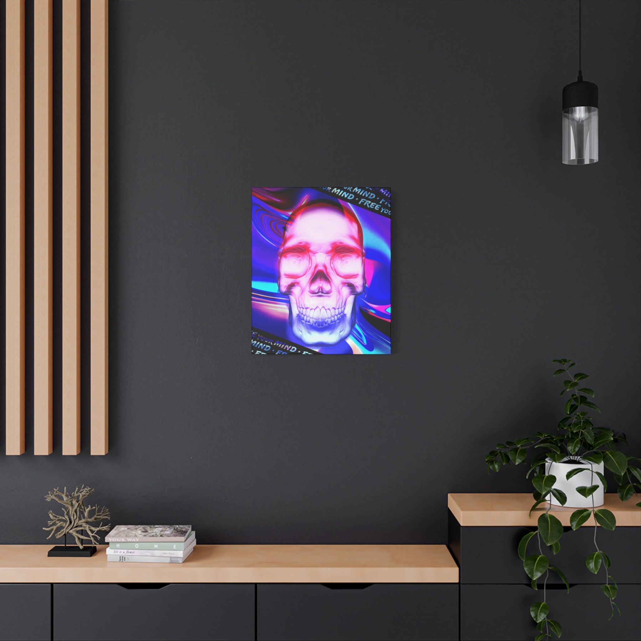 Free Your Mind Psychedelic Skull Canvas Art - Trippy Skeleton Decor