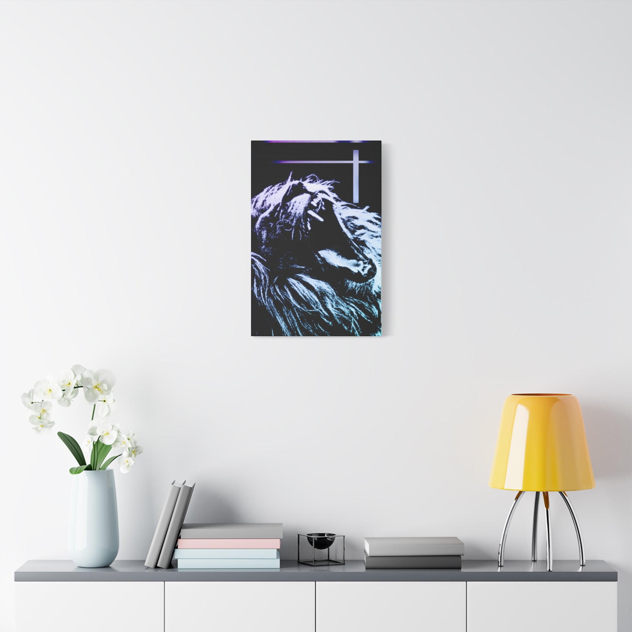 CRT Lion Retro Wave Canvas Art - 80s Vaporwave Neon Decor