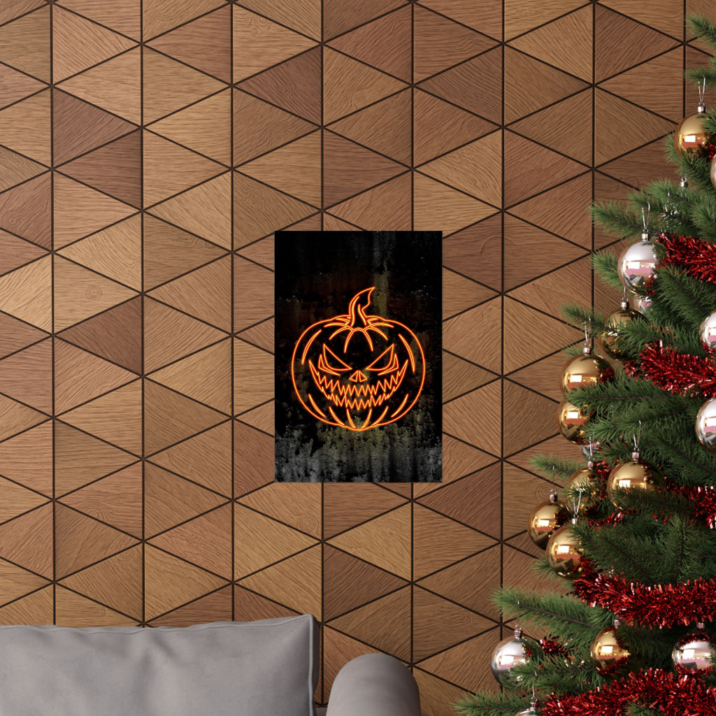 Neon Pumpkin Poster - Spooky Halloween Orange & Black Art Print