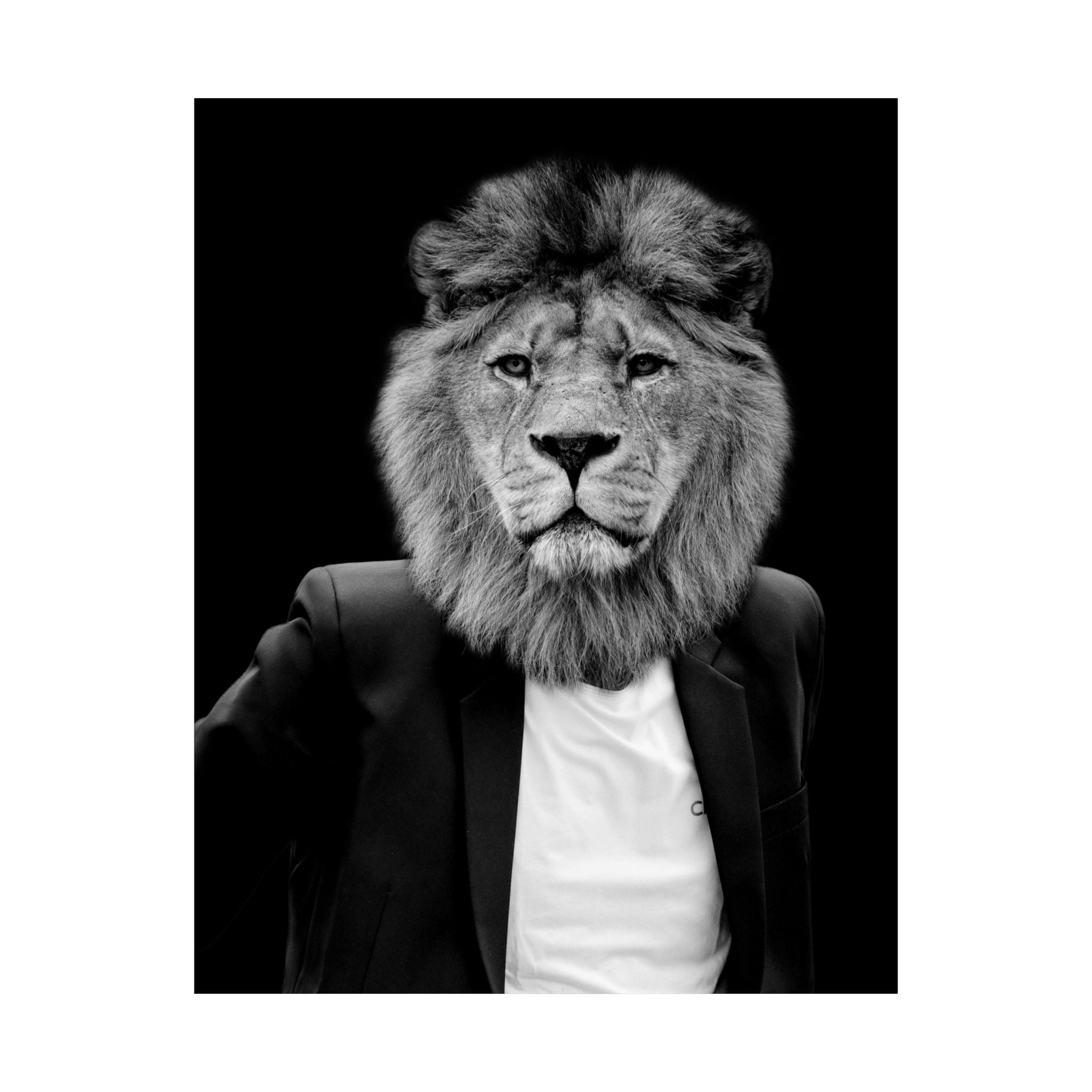 Lion in a Suit Poster - Quirky Animal Portrait Art Print
