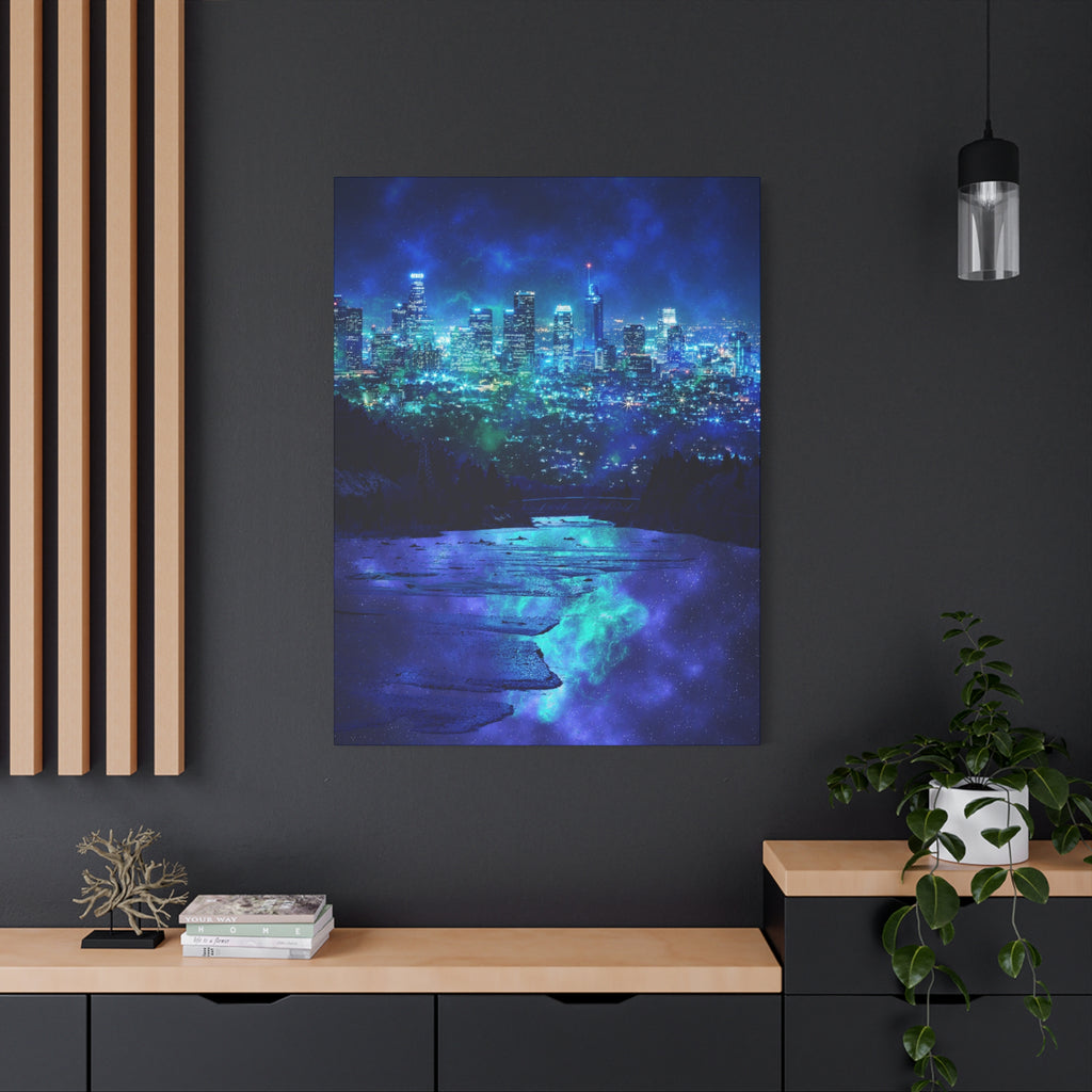 Cosmic Frosted City Canvas Wall Art - Winter Cityscape Decor