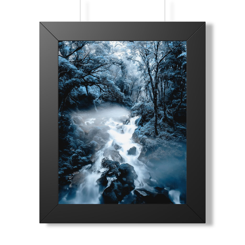 Frozen Forest Framed Poster - Blue Winter Nature Wall Art