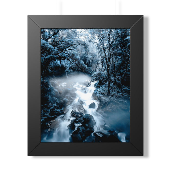 Frozen Forest Framed Poster - Blue Winter Nature Wall Art