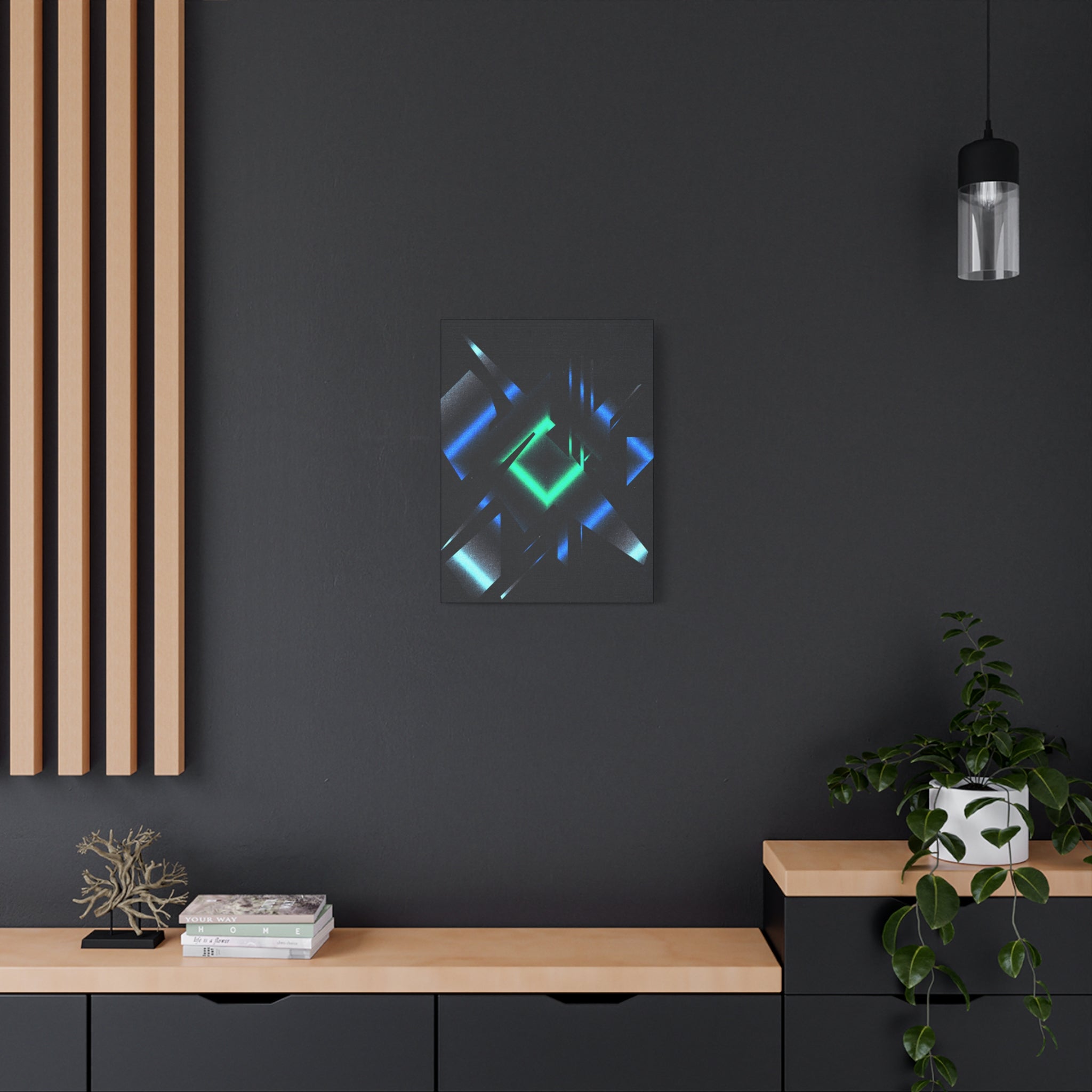 Abstract Techno Blue Canvas Wall Art - Digital Glitch Decor