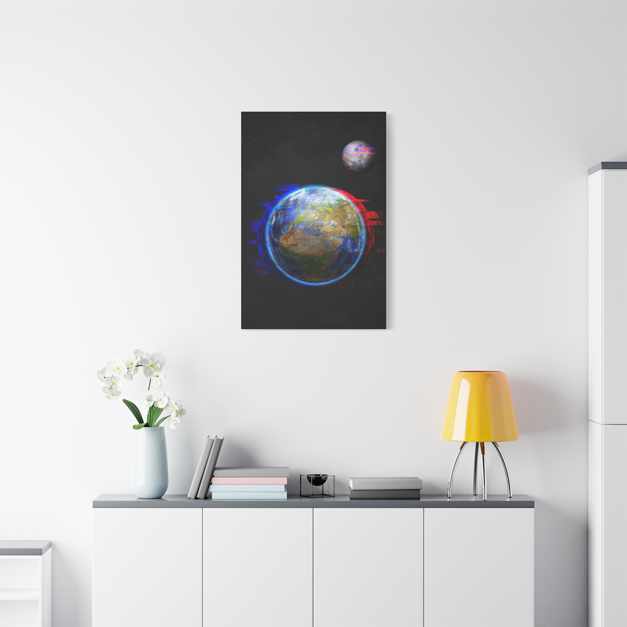 Earth Glitched Canvas Wall Art - Digital Glitch Futuristic World